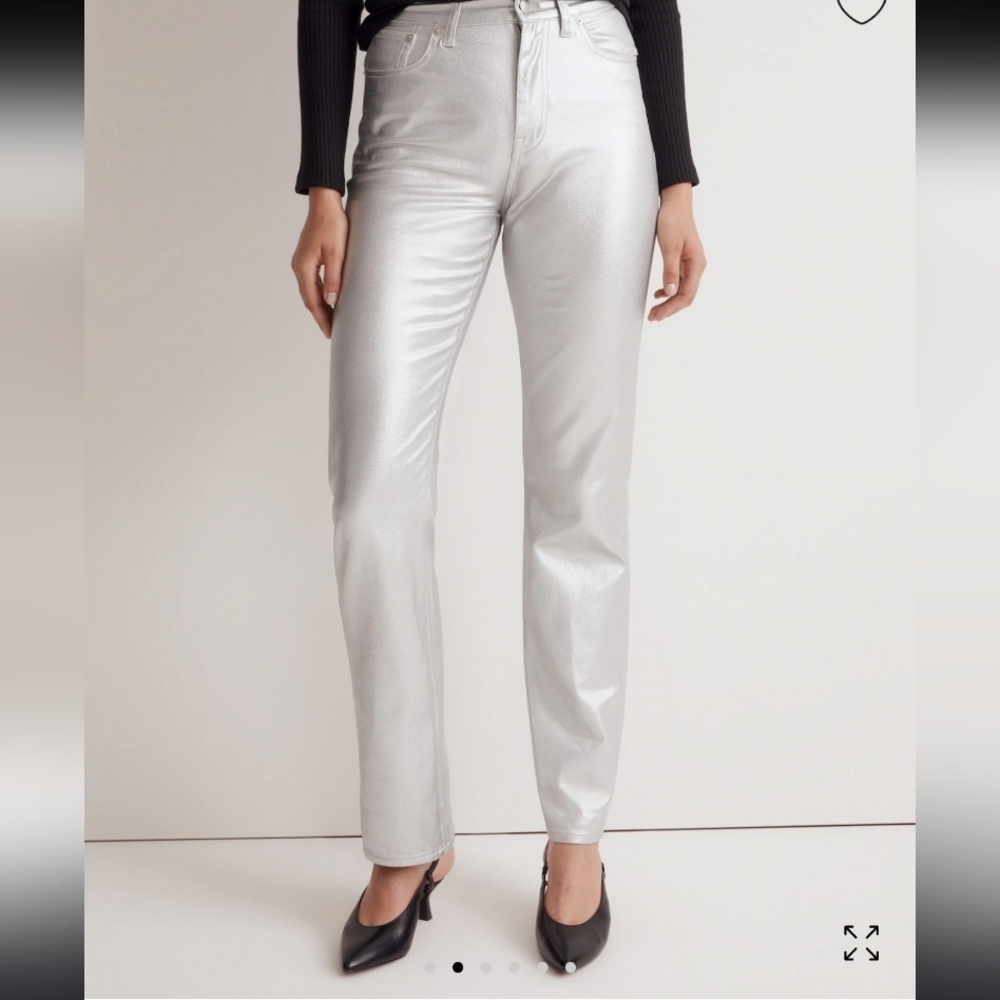 Madewell 90s Straight Silver Metallic Foil Jeans Women Size 27 NWT